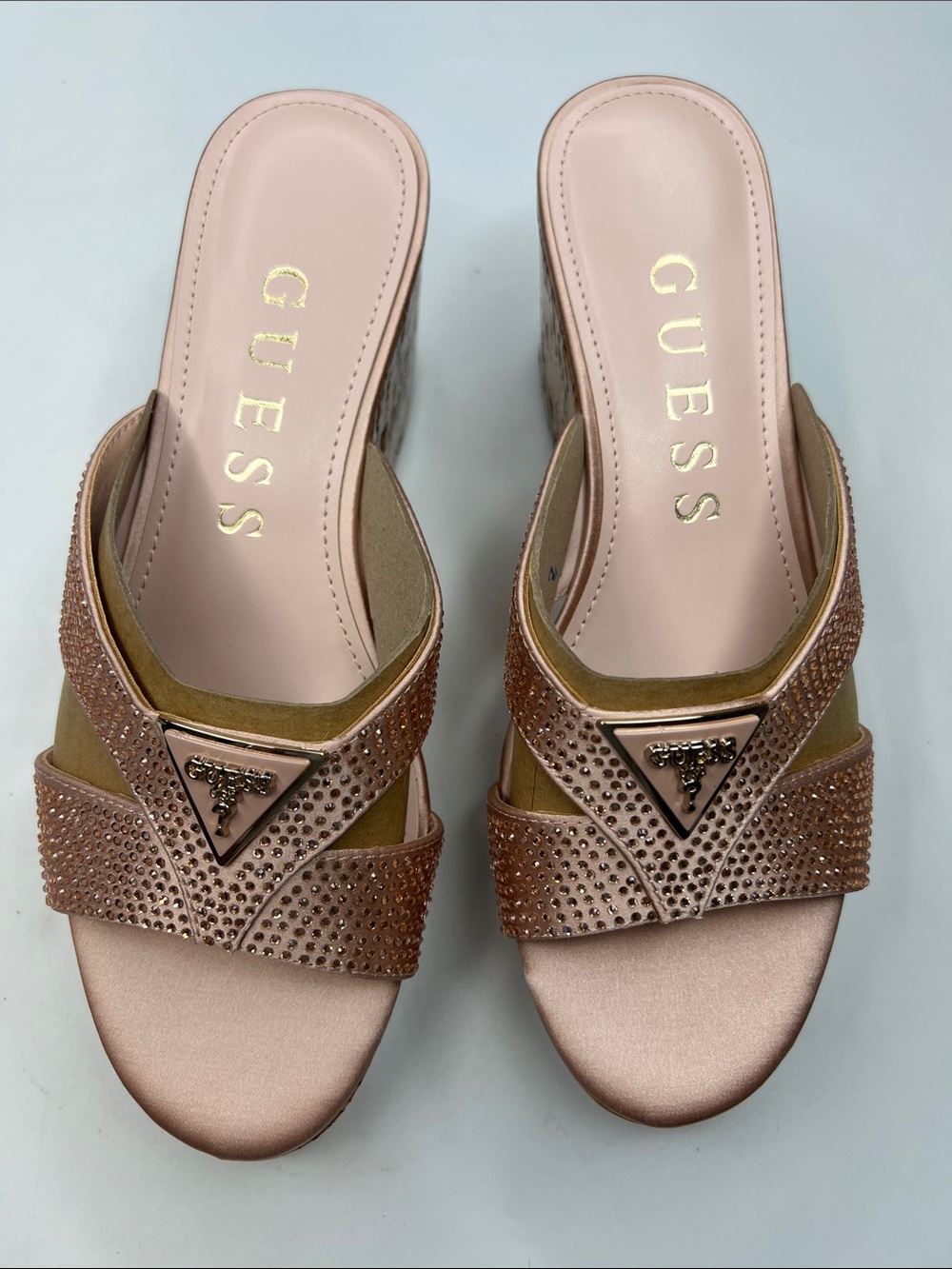 GUESS Women's Lonaa Rhinestone Cork Platform Wedge Sandals Size 7 - Picture 2 of 7